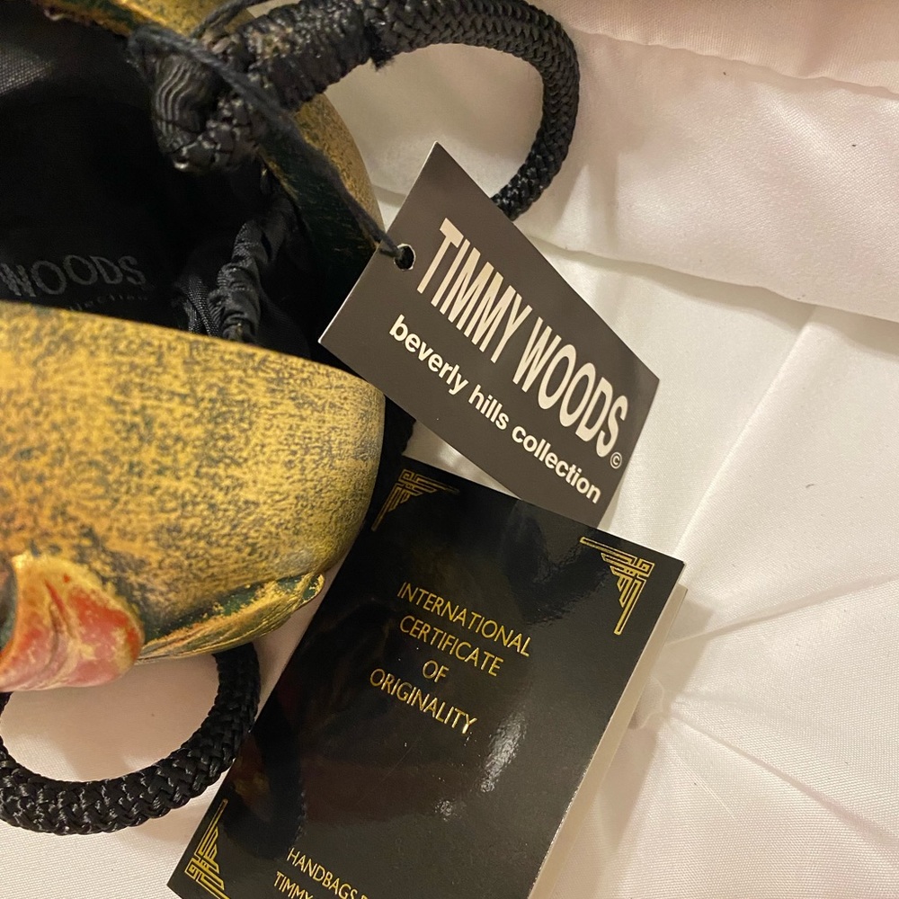 Timmy Woods 'Pointsettia' Acacia Wood Art Purse/Minaudiere W/Dust Cover - Picture 8 of 8